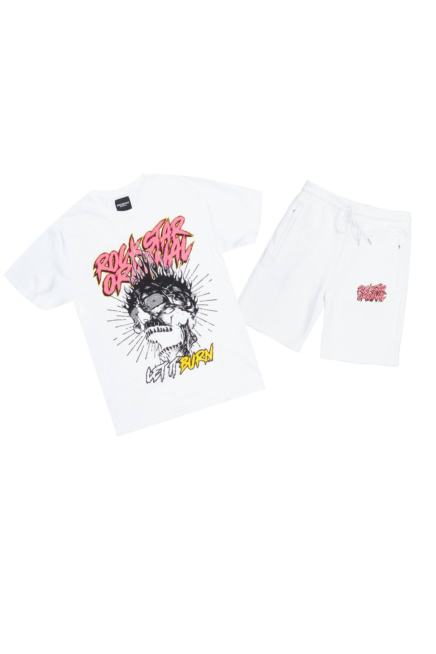 Zev White Graphic T-Shirt Short Set