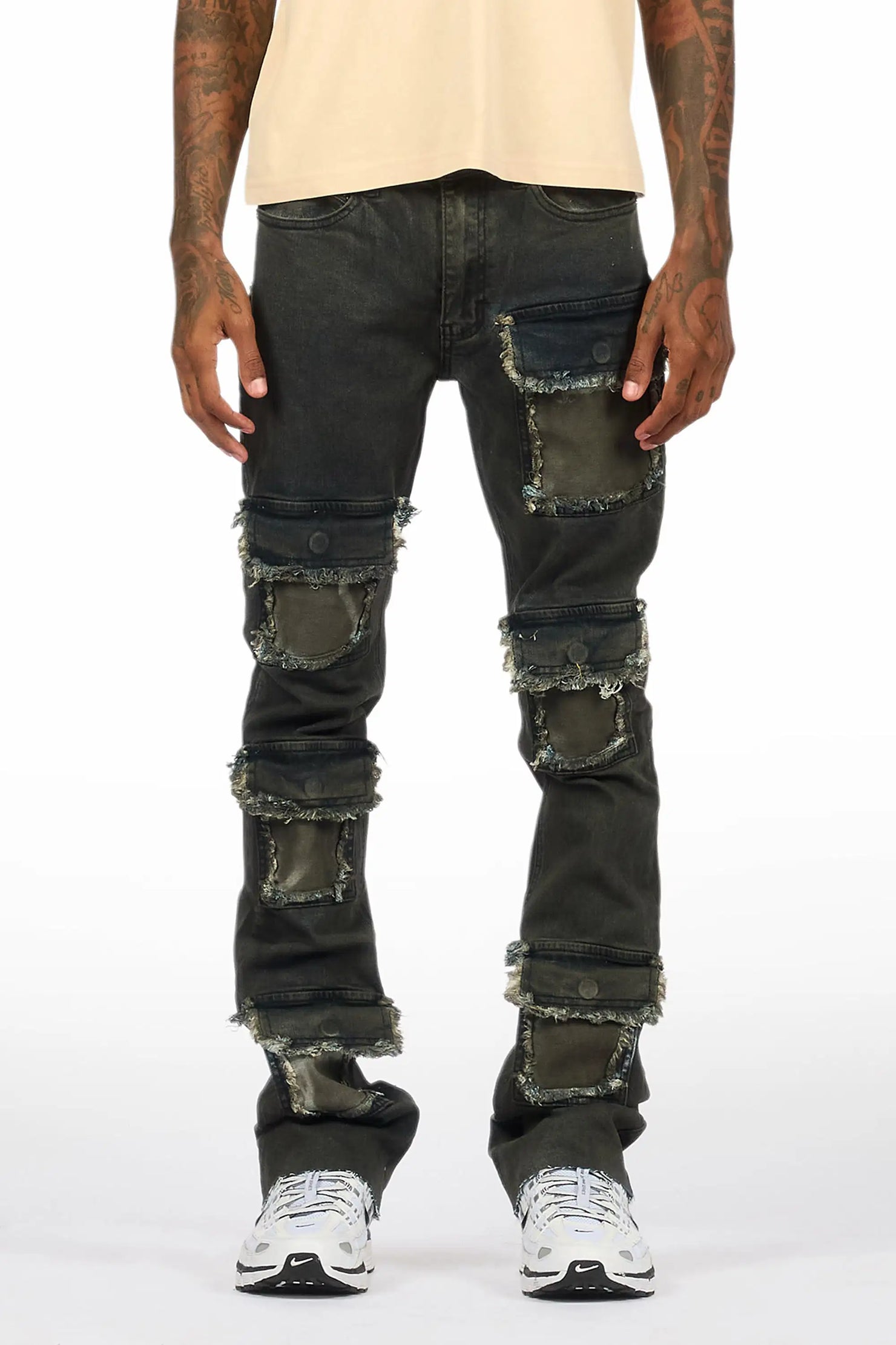 Petrus Blue Oil Wash Stacked Flare Jean