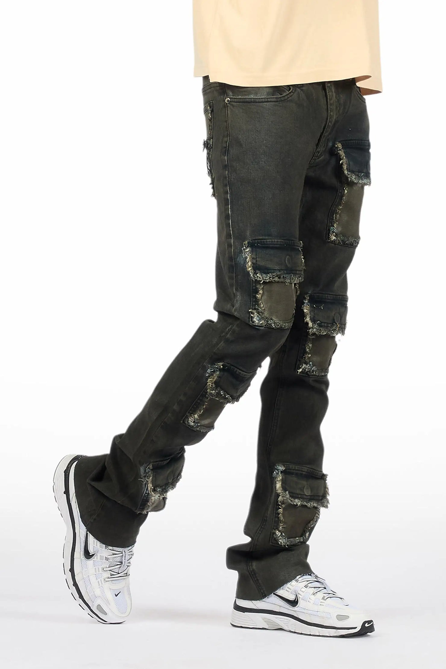 Petrus Blue Oil Wash Stacked Flare Jean