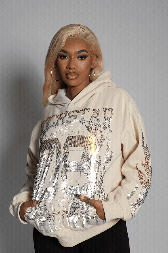 Keria Beige Rhinestone Hoodie