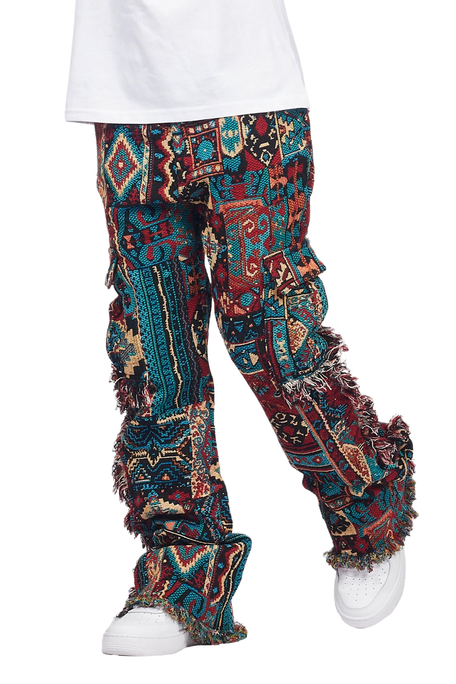 Boys Ayami Red Slim Tapestry Flare Pants by Rockstar Original