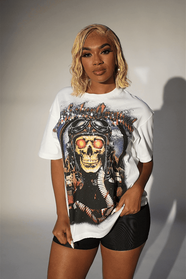 Braniyah White Rhinestone Short Sleeve Tee