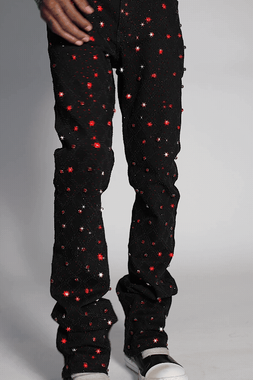 Glit Black/Red Rhinestone Stacked Flare Jean