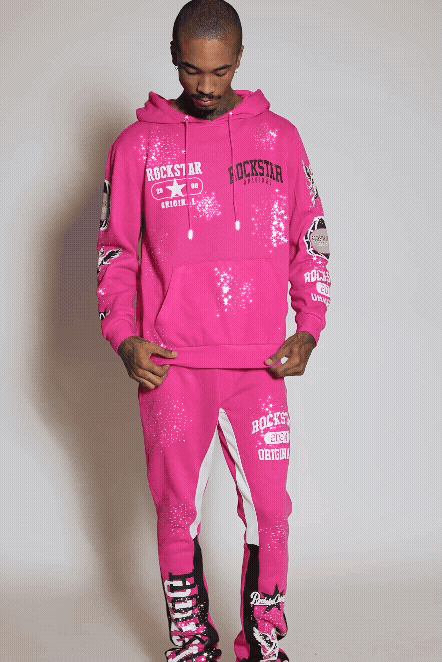 Gutta 2.0 Fuchsia Rhinestone Hoodie/Stacked Flare Track Set