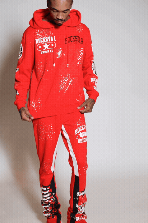 Gutta 2.0 Red Rhinestone Hoodie/Stacked Flare Track Set
