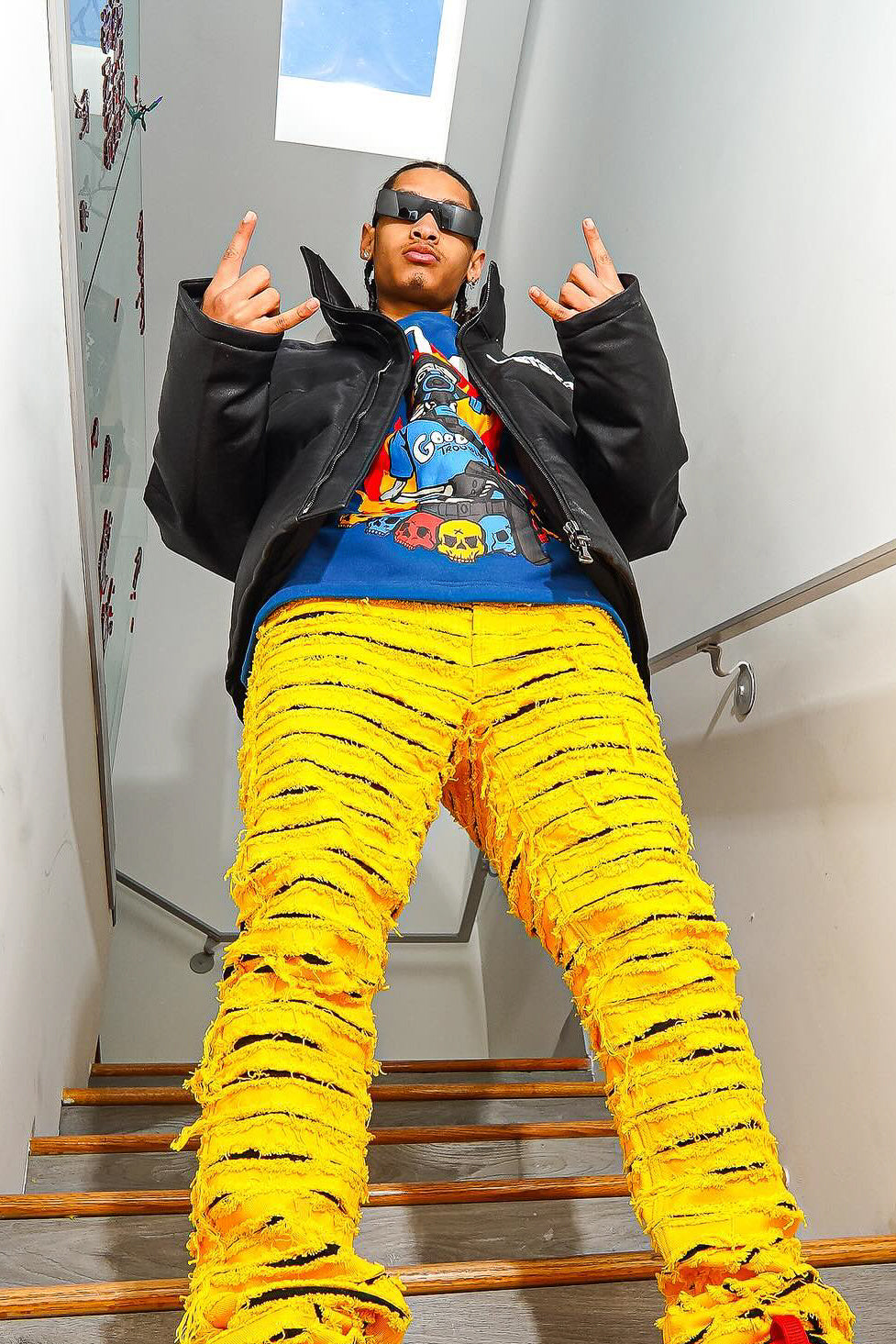 Korren Yellow/Black Stacked Flare Jean