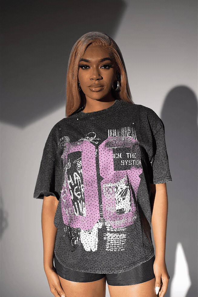 Kammile Black Rhinestone T-Shirt