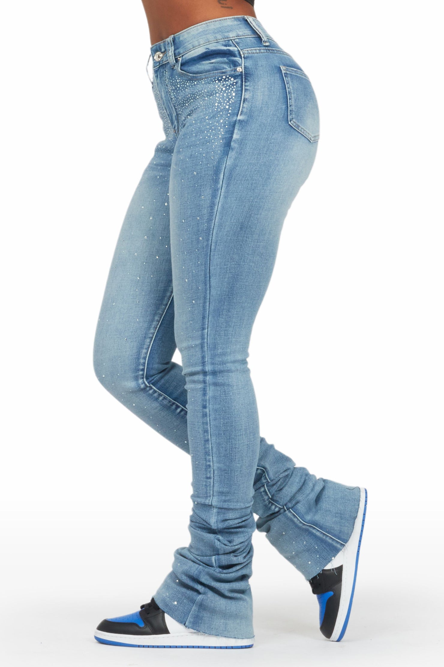 Misty Light Wash Rhinestone Super Stacked Jean