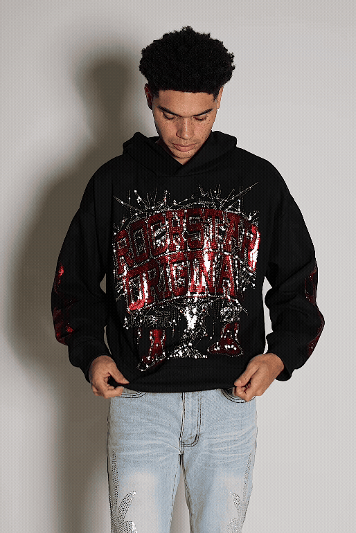 Oryn Black Rhinestone Oversized Hoodie