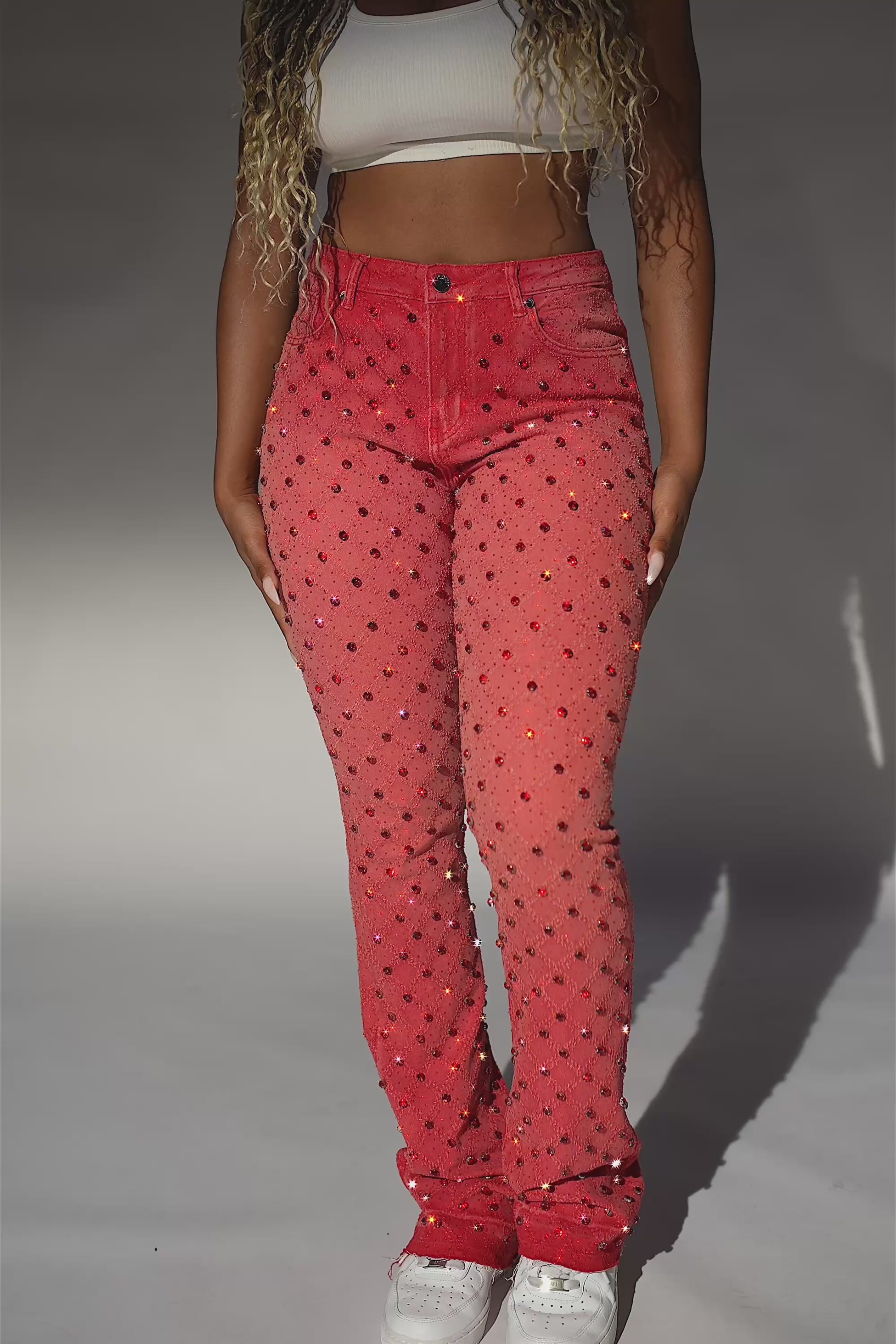 Sareka Red Rhinestone Stacked Flare Jean– Rockstar Original