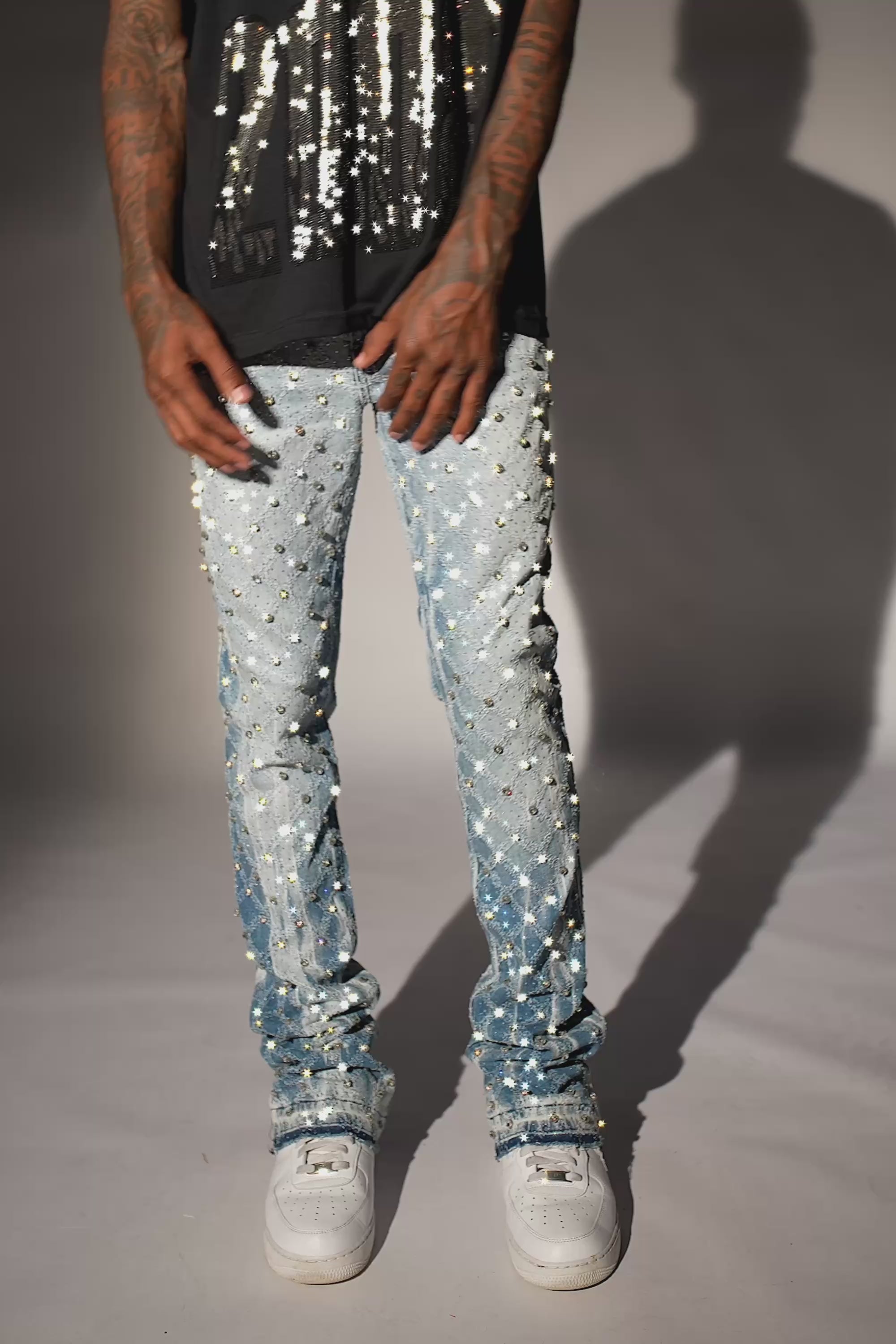 Glit Blue Rhinestone Stacked Flare Jean– Rockstar Original