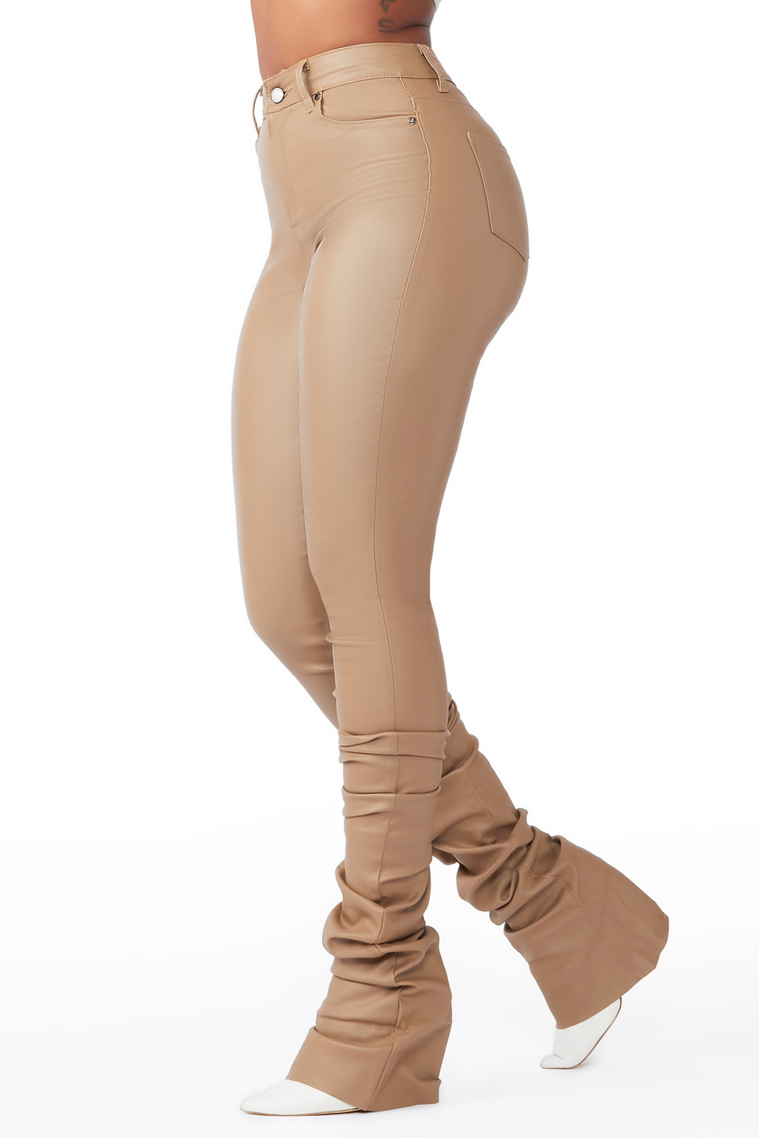 She's A Star Khaki PU Super Stacked Pant