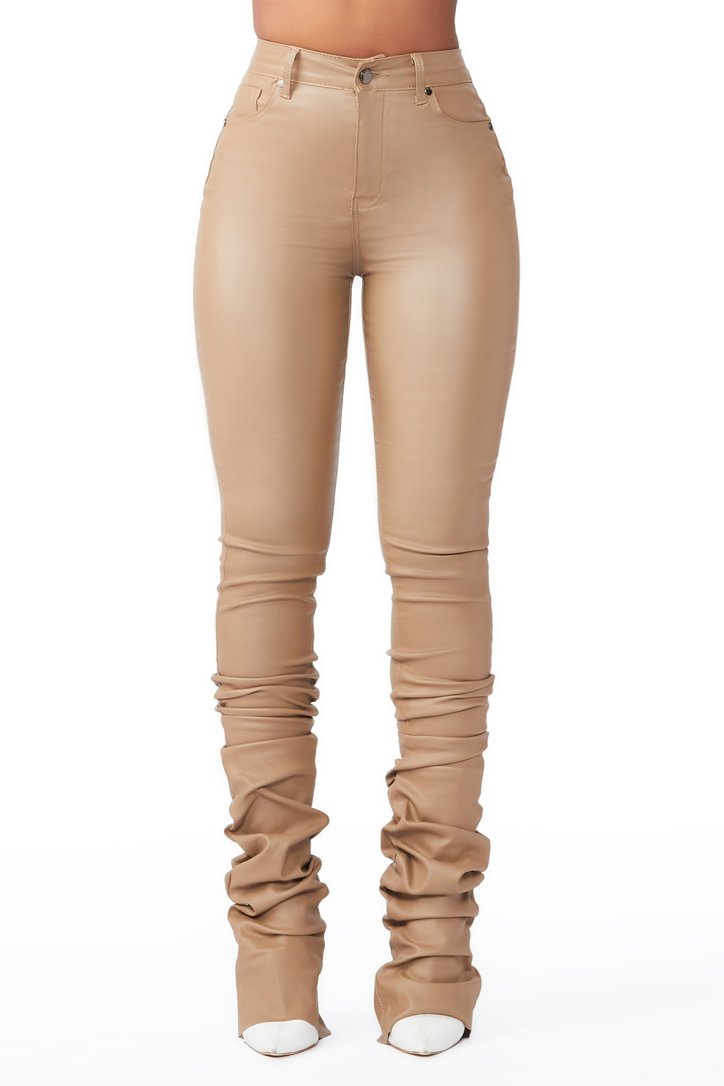 She's A Star Khaki PU Super Stacked Pant