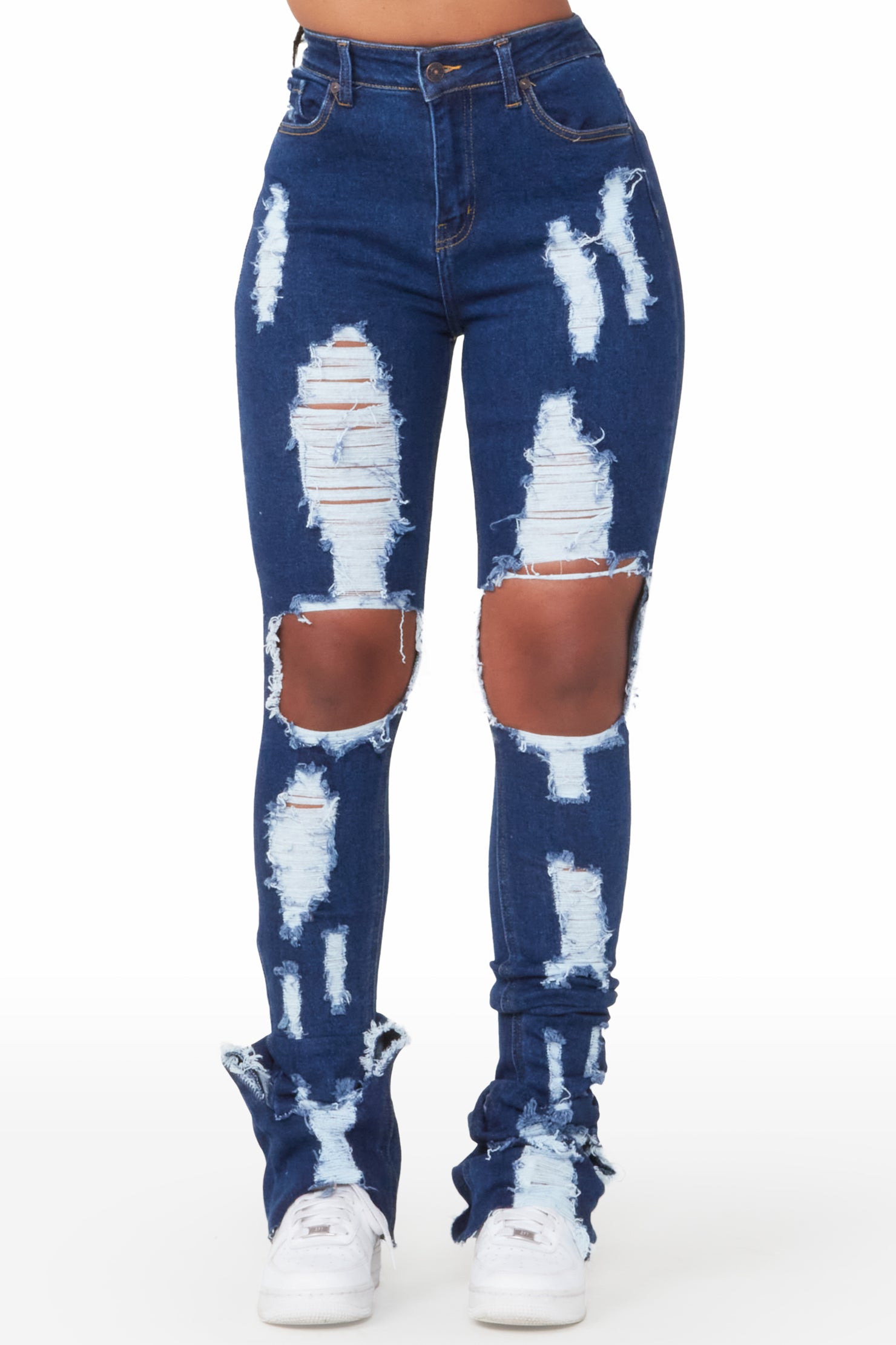 Valerie Dark Wash Distressed Super Stacked Jean