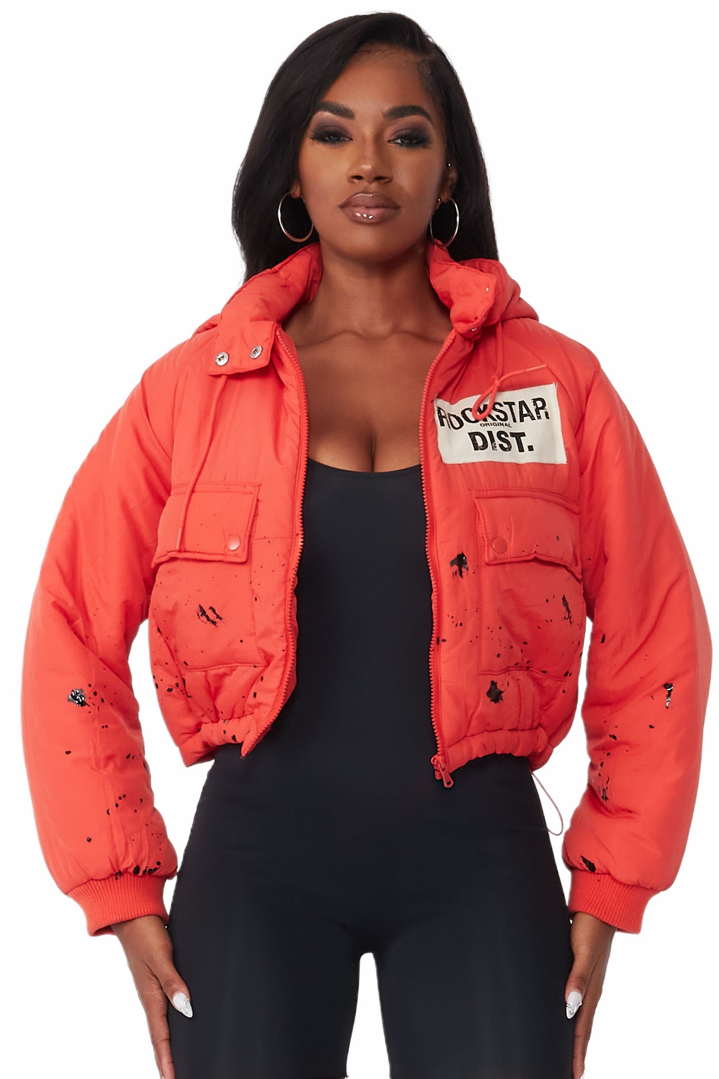 Zayla Orange Art Dist. Puffer Jacket