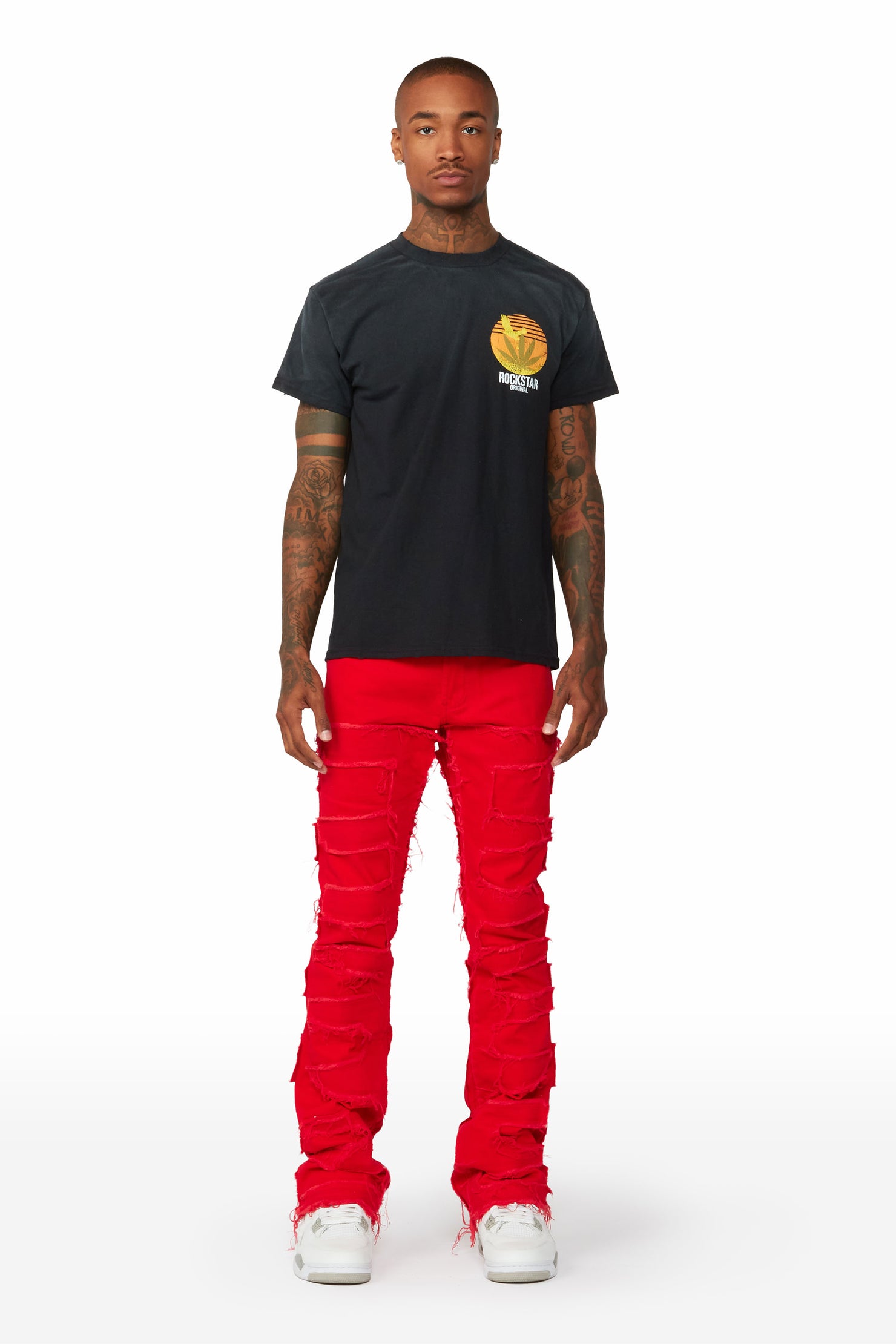 Shake Red Stacked Flare Jean