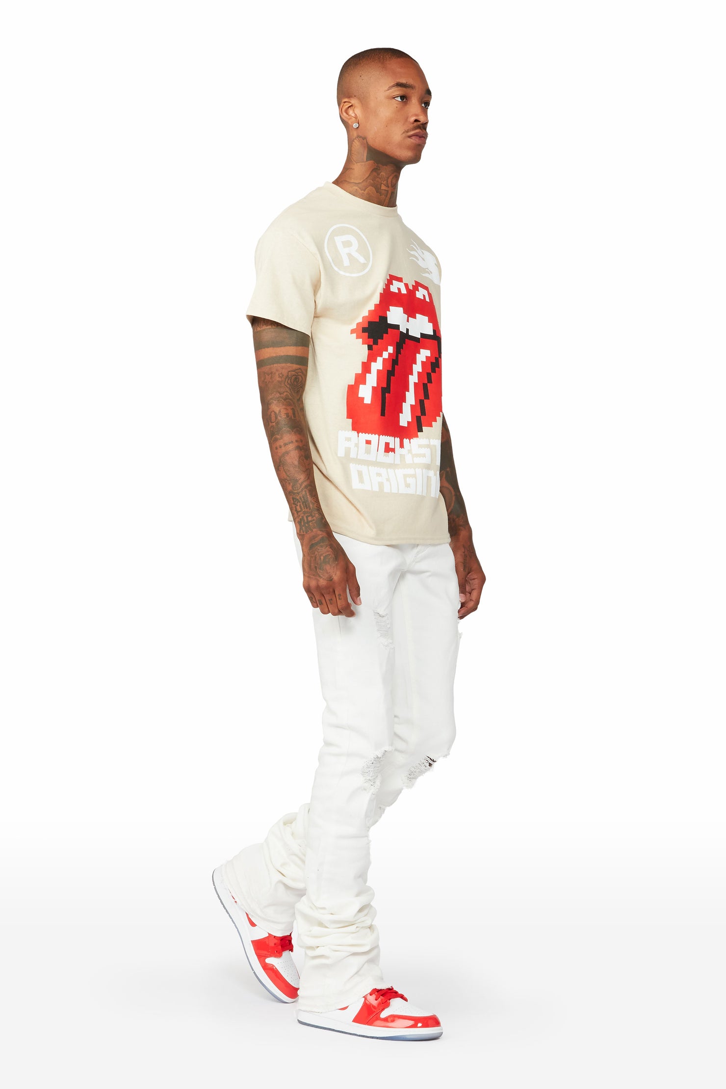 Sniper White Super Stacked Flare Jean