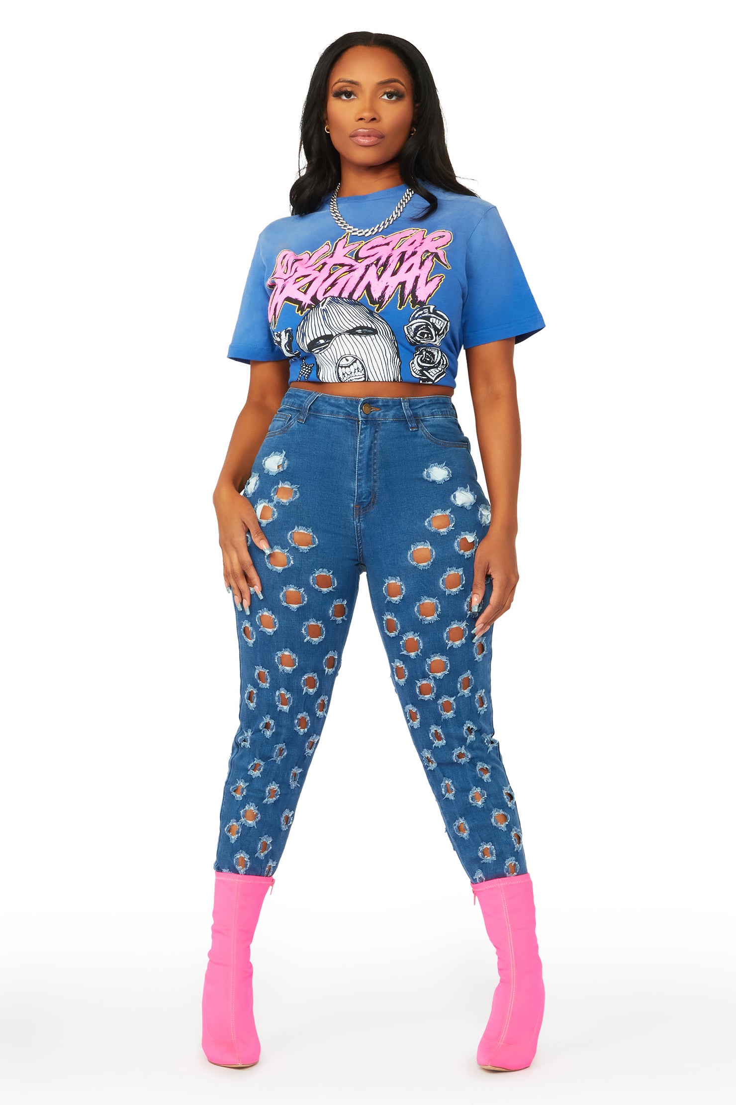 No Face No Case Royal Blue Oversized Tee