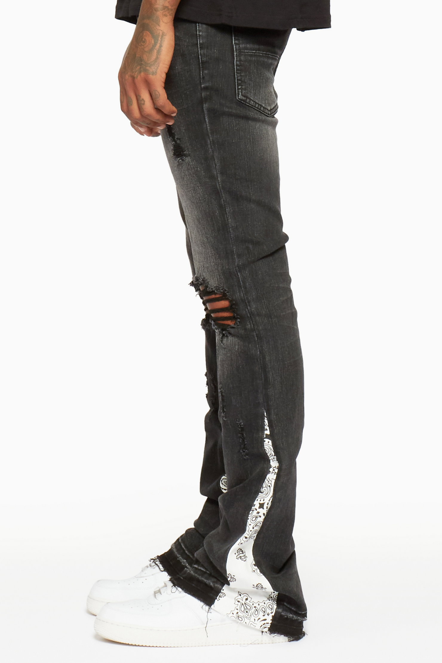 Wiz Dark Grey/White Stacked Flare Jean