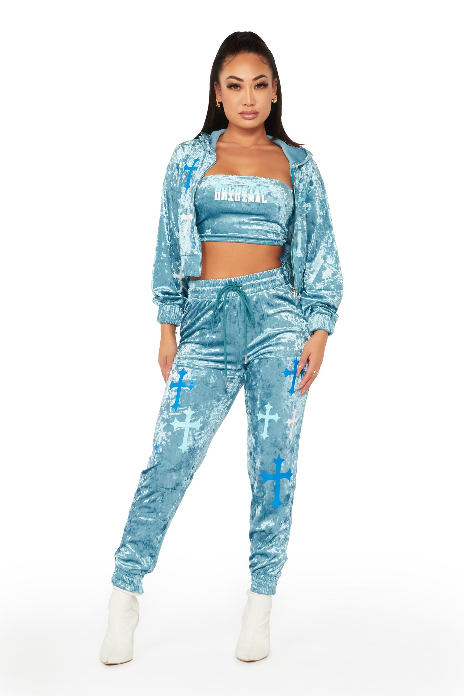 Double Dutch Teal 3 Piece Velour Trackset