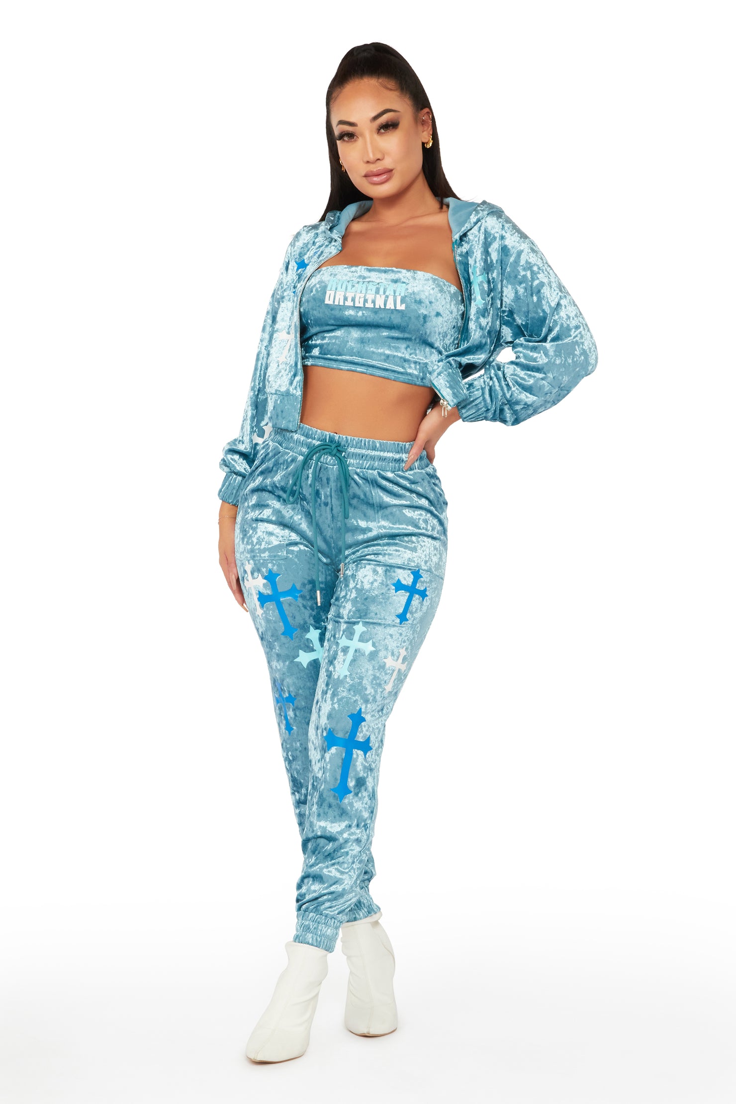 Double Dutch Teal 3 Piece Velour Trackset
