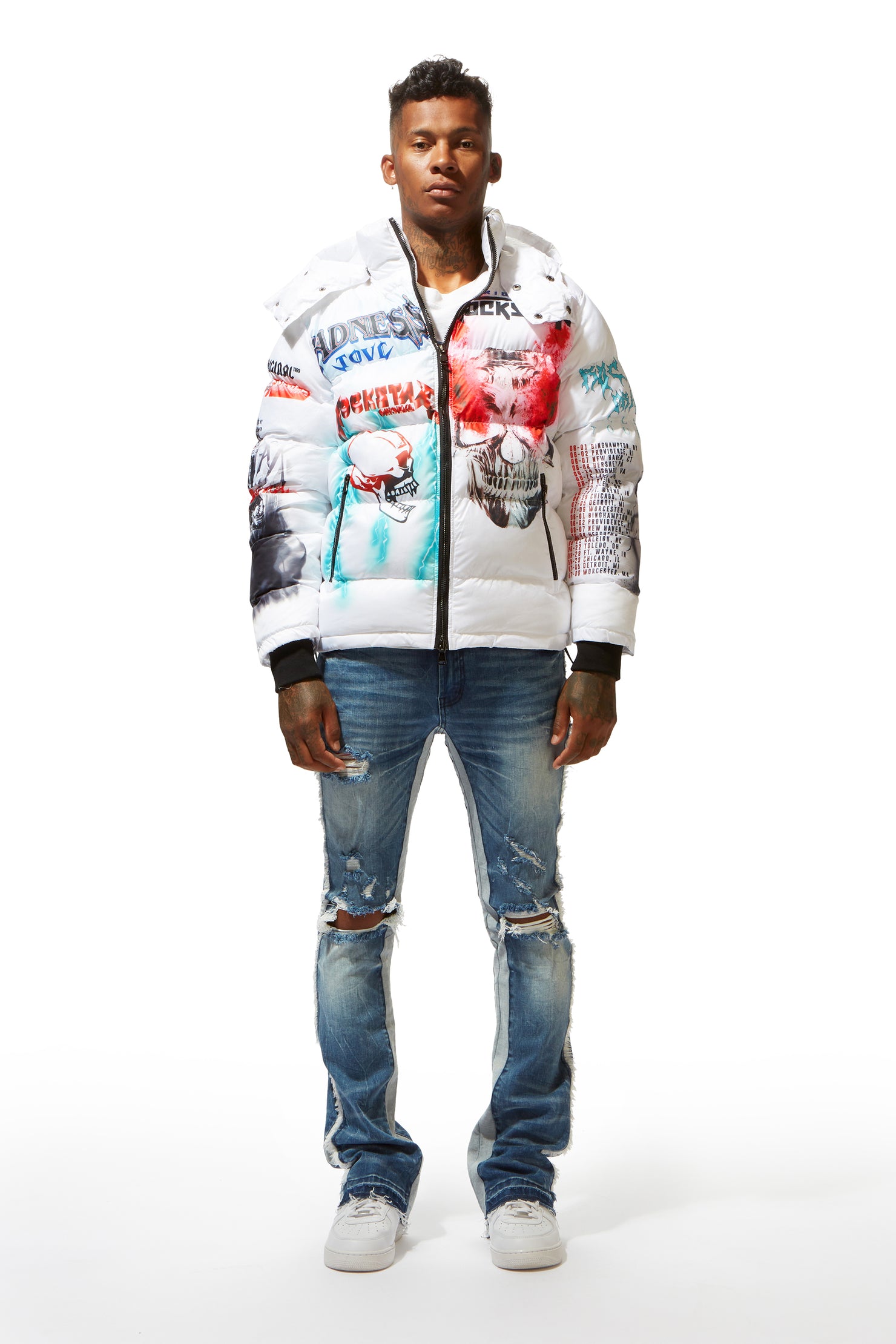 Nash White Graphic Print Puffer Jacket