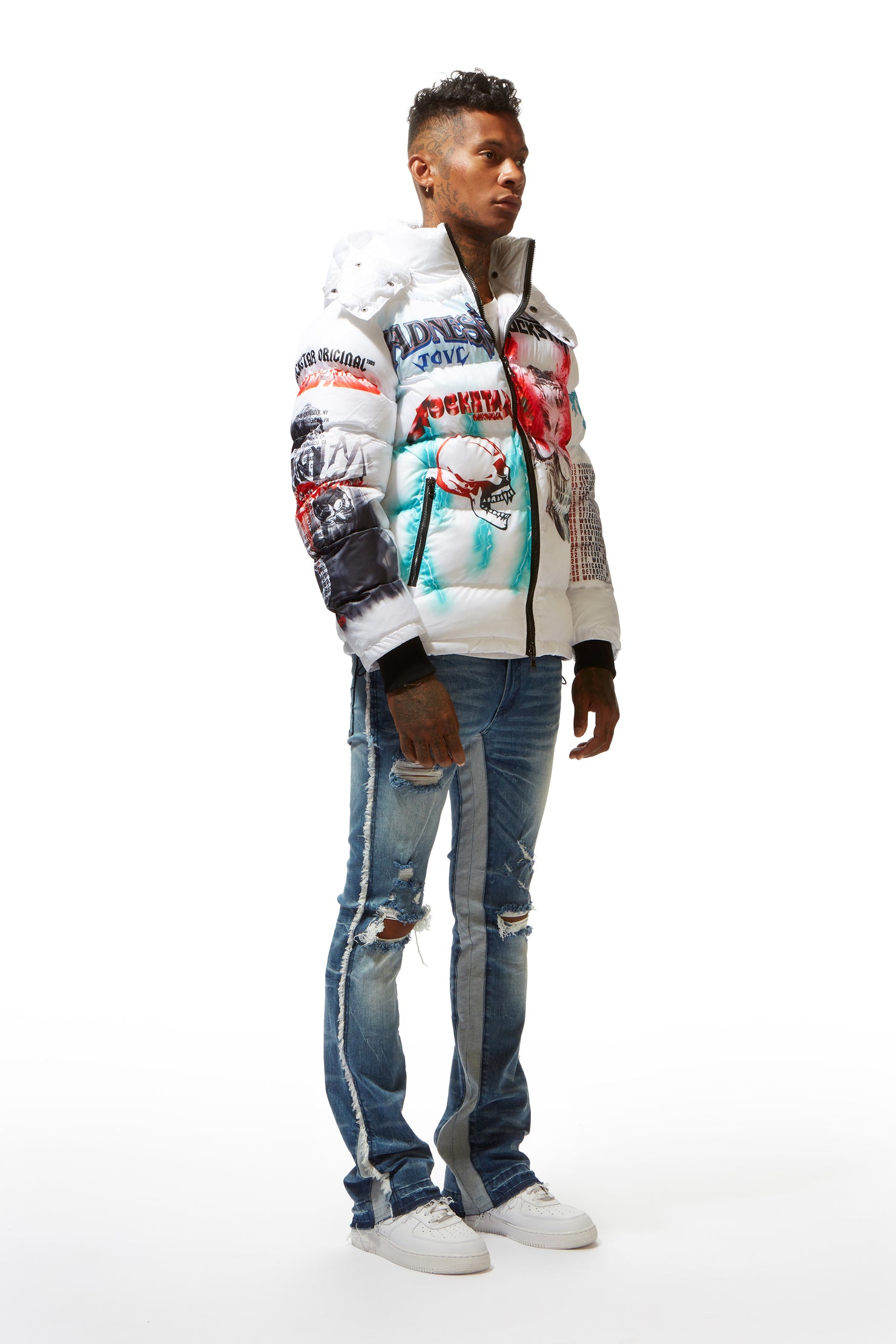 Nash White Graphic Print Puffer Jacket