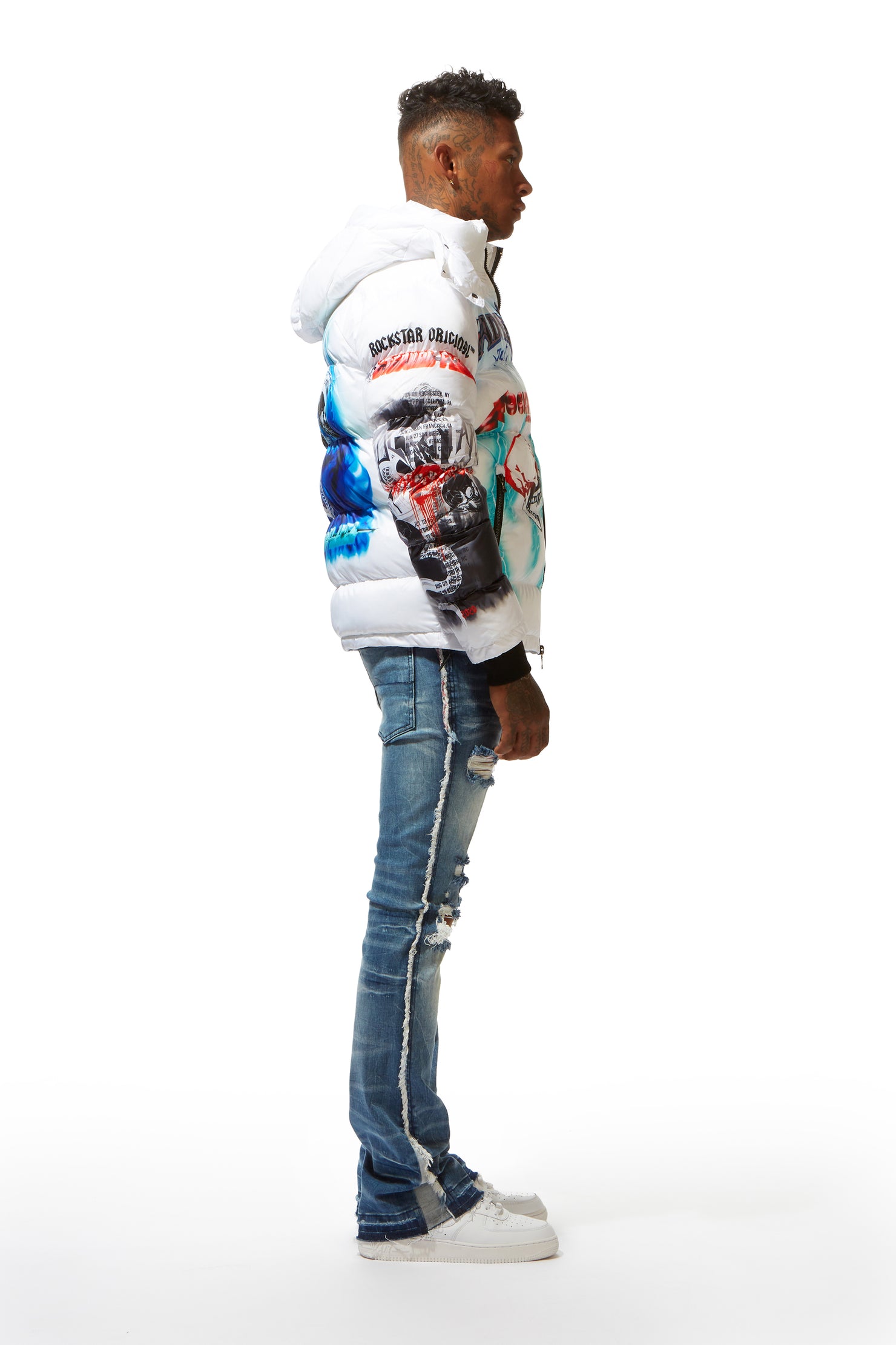 Nash White Graphic Print Puffer Jacket