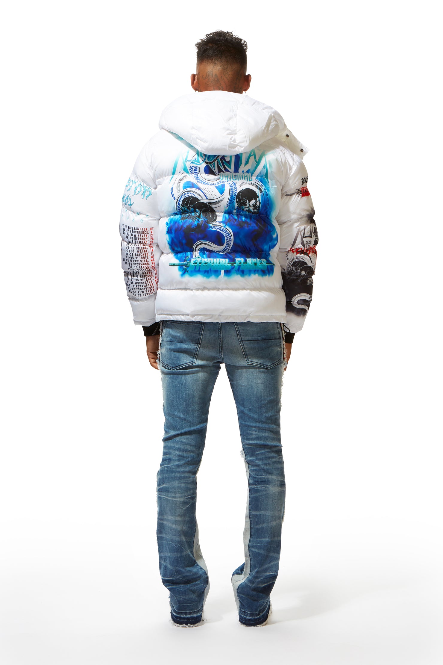 Nash White Graphic Print Puffer Jacket