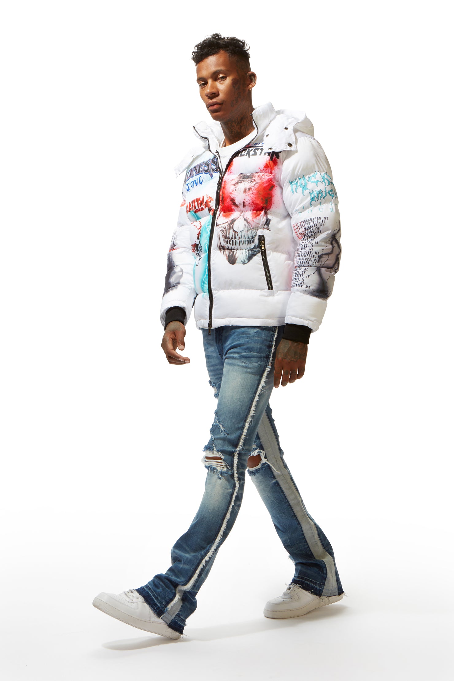 Nash White Graphic Print Puffer Jacket