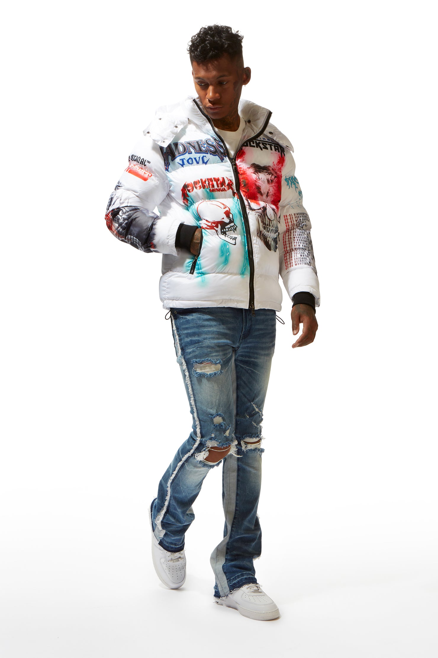 Nash White Graphic Print Puffer Jacket