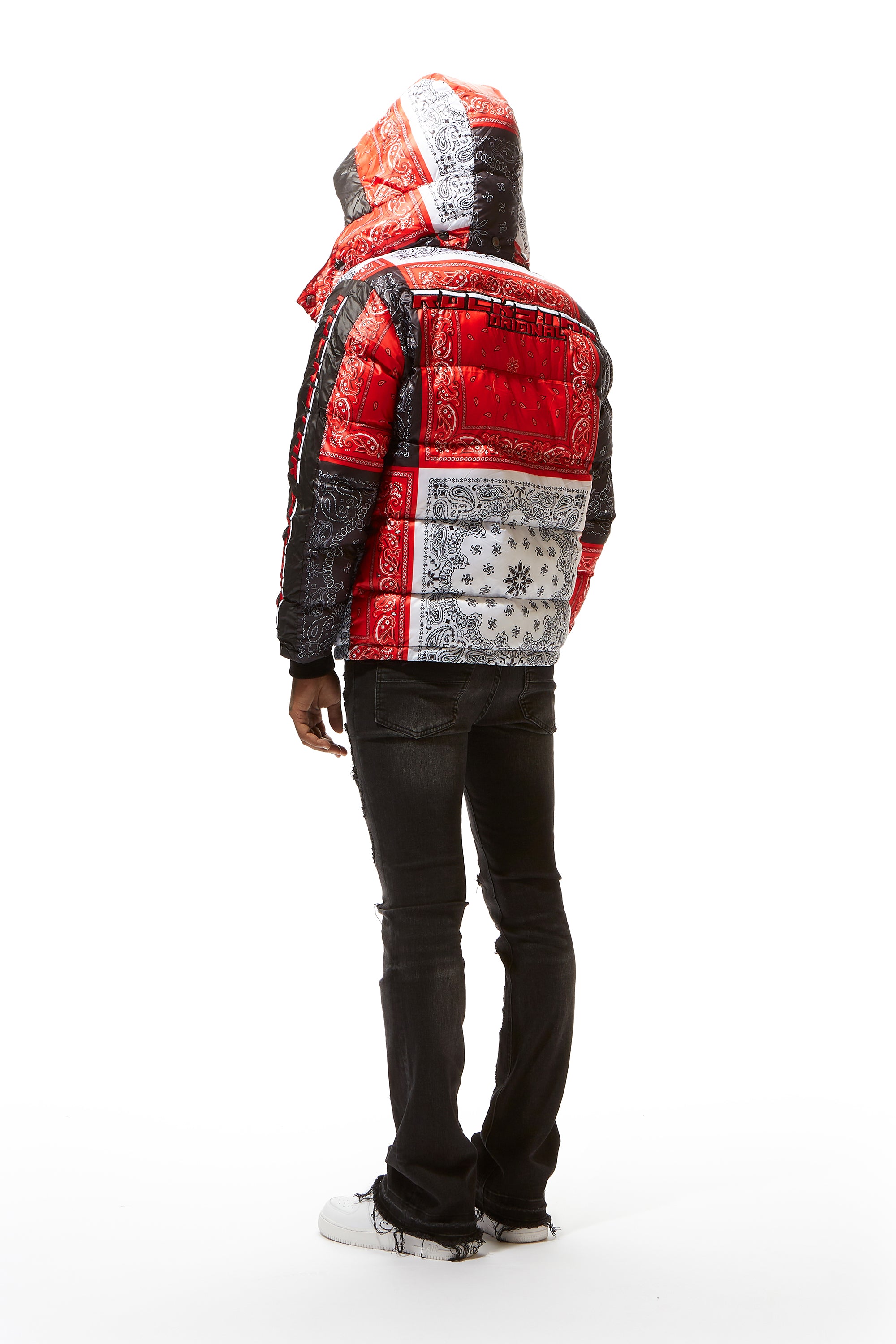 Red bandana puffer discount jacket