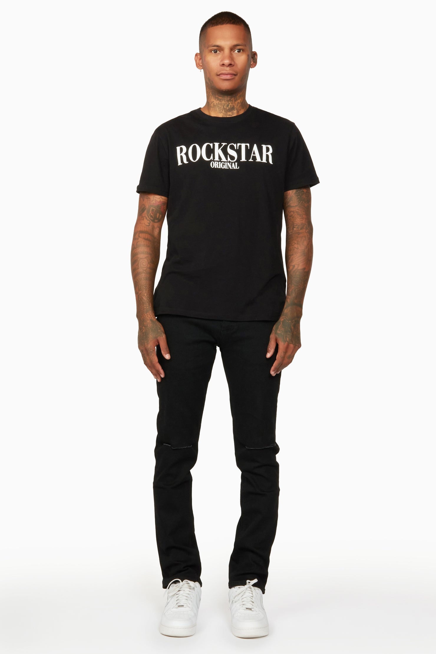 Oscar Black Knee Slit 5 Pocket Jean Straight Fit