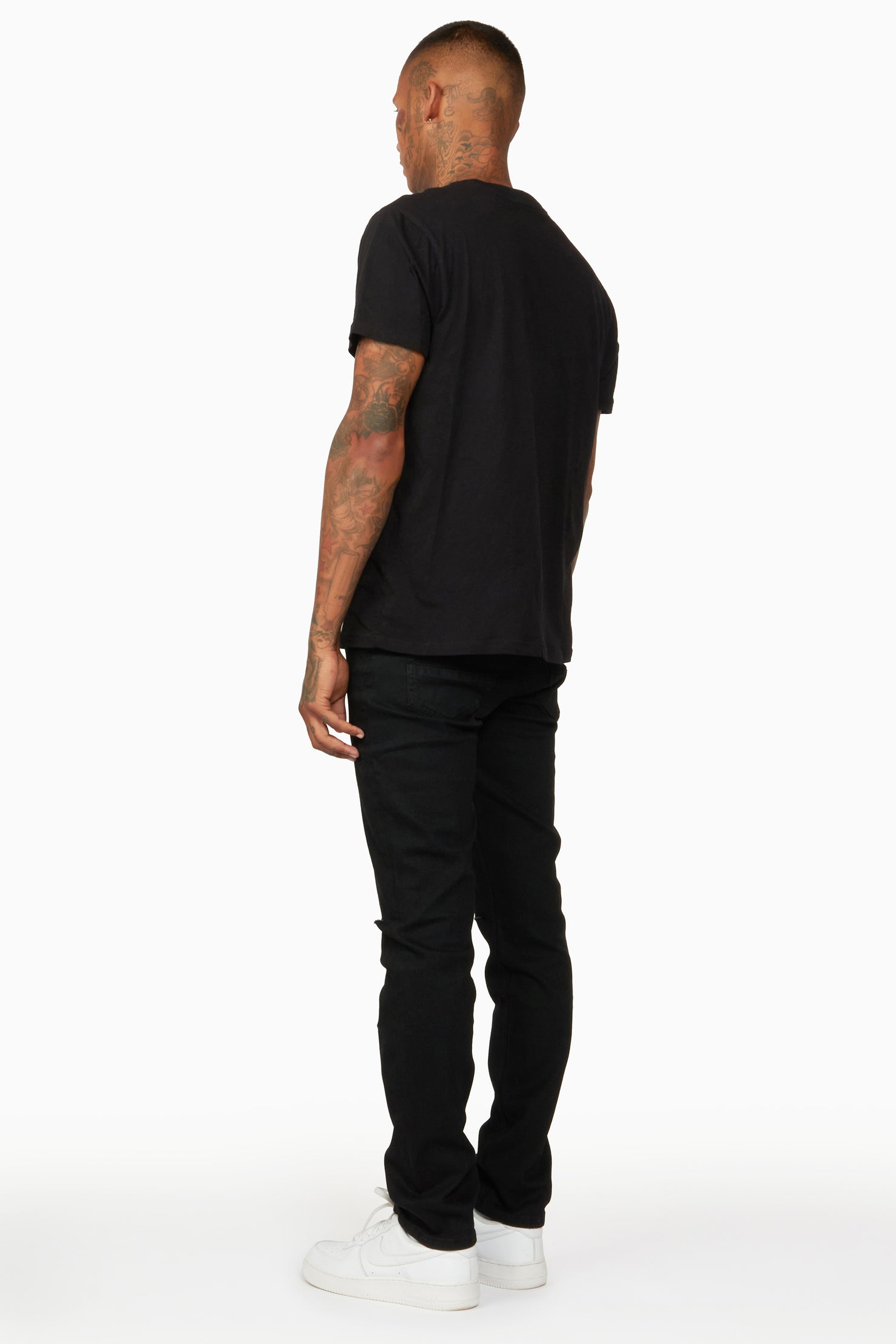 Oscar Black Knee Slit 5 Pocket Jean Straight Fit