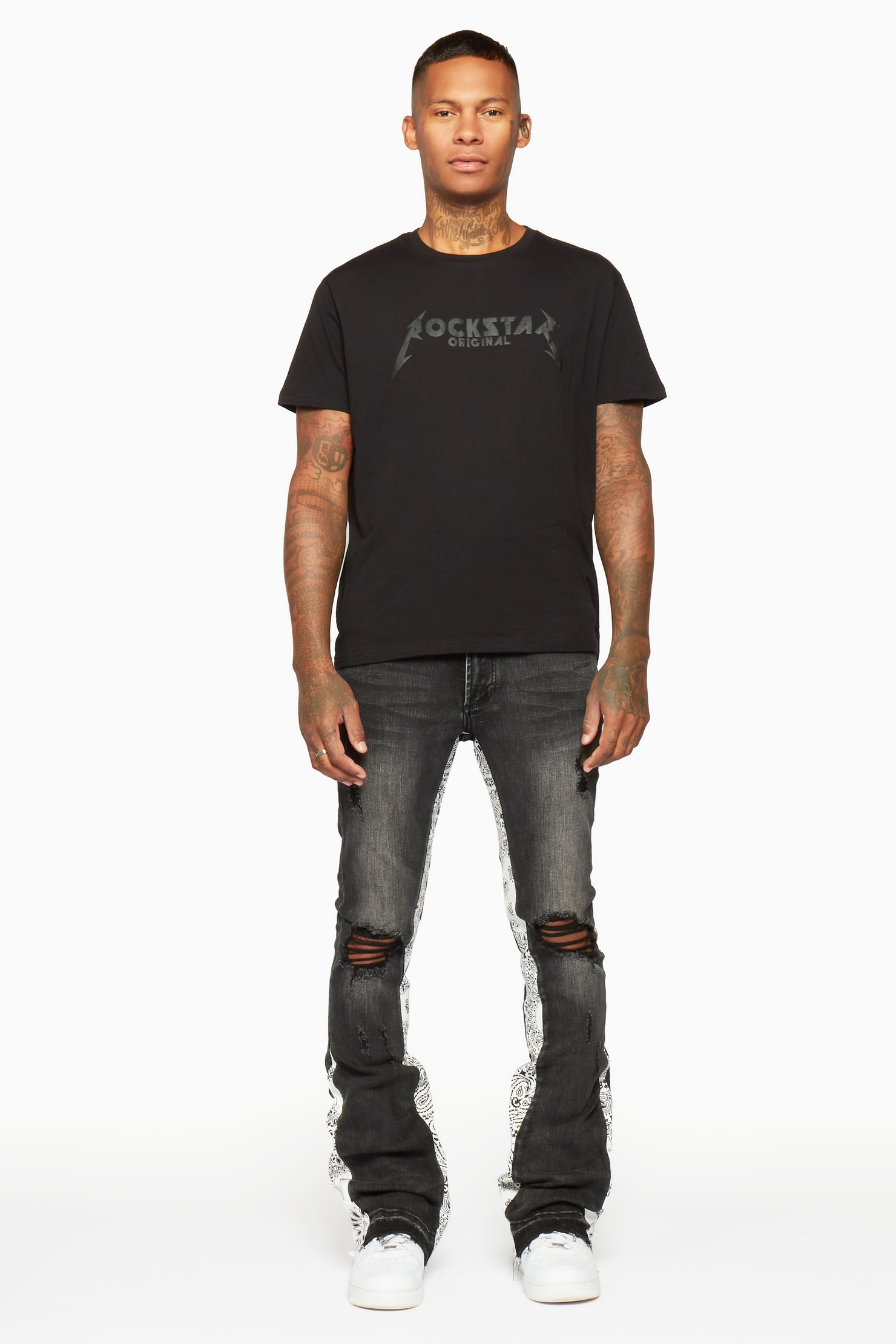Wiz Dark Grey/White Stacked Flare Jean
