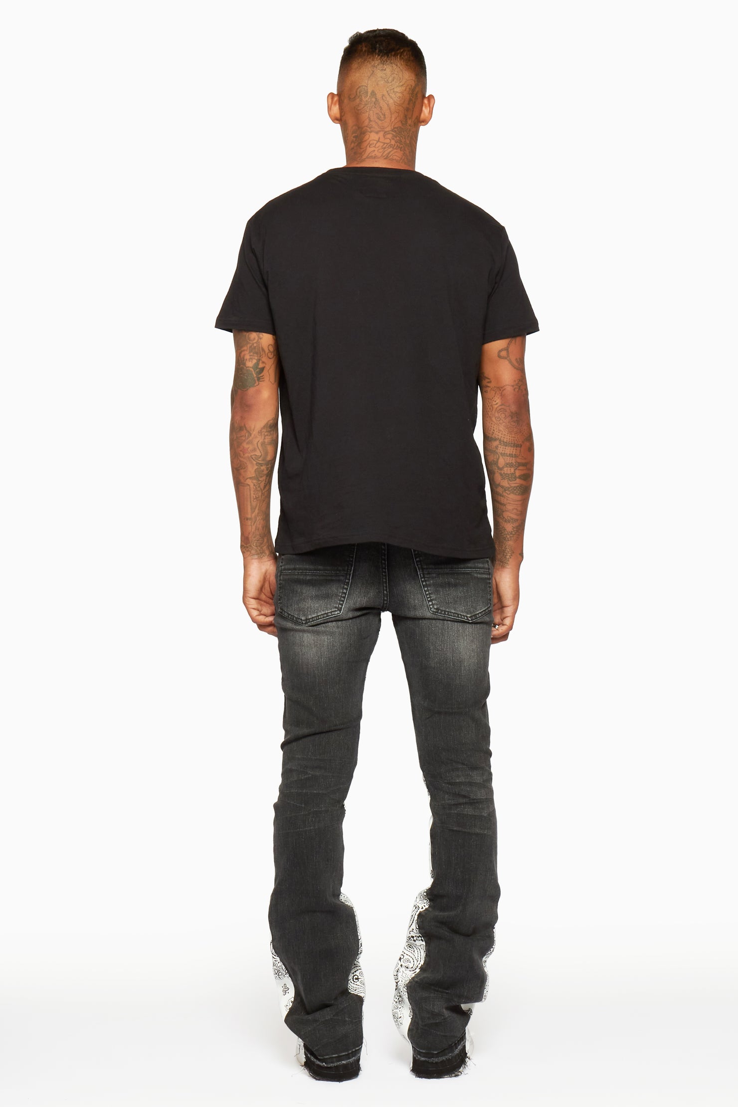 Wiz Dark Grey/White Stacked Flare Jean