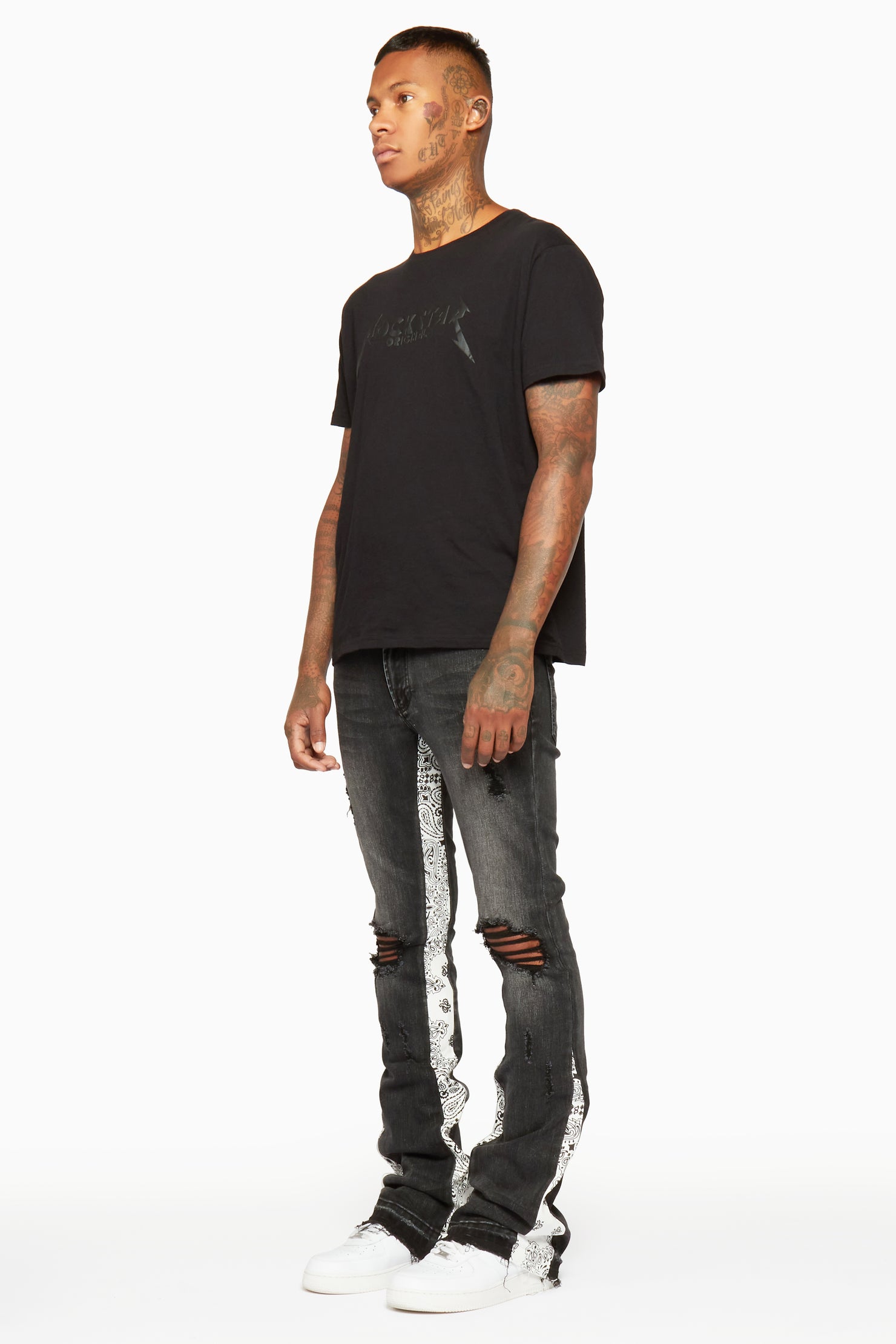 Wiz Dark Grey/White Stacked Flare Jean