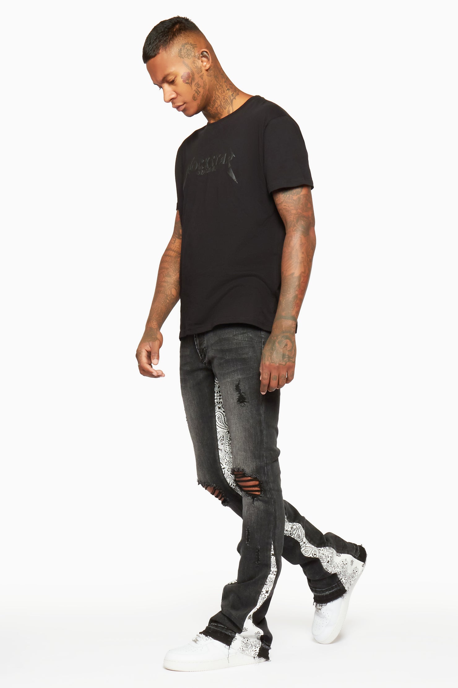 Wiz Dark Grey/White Stacked Flare Jean