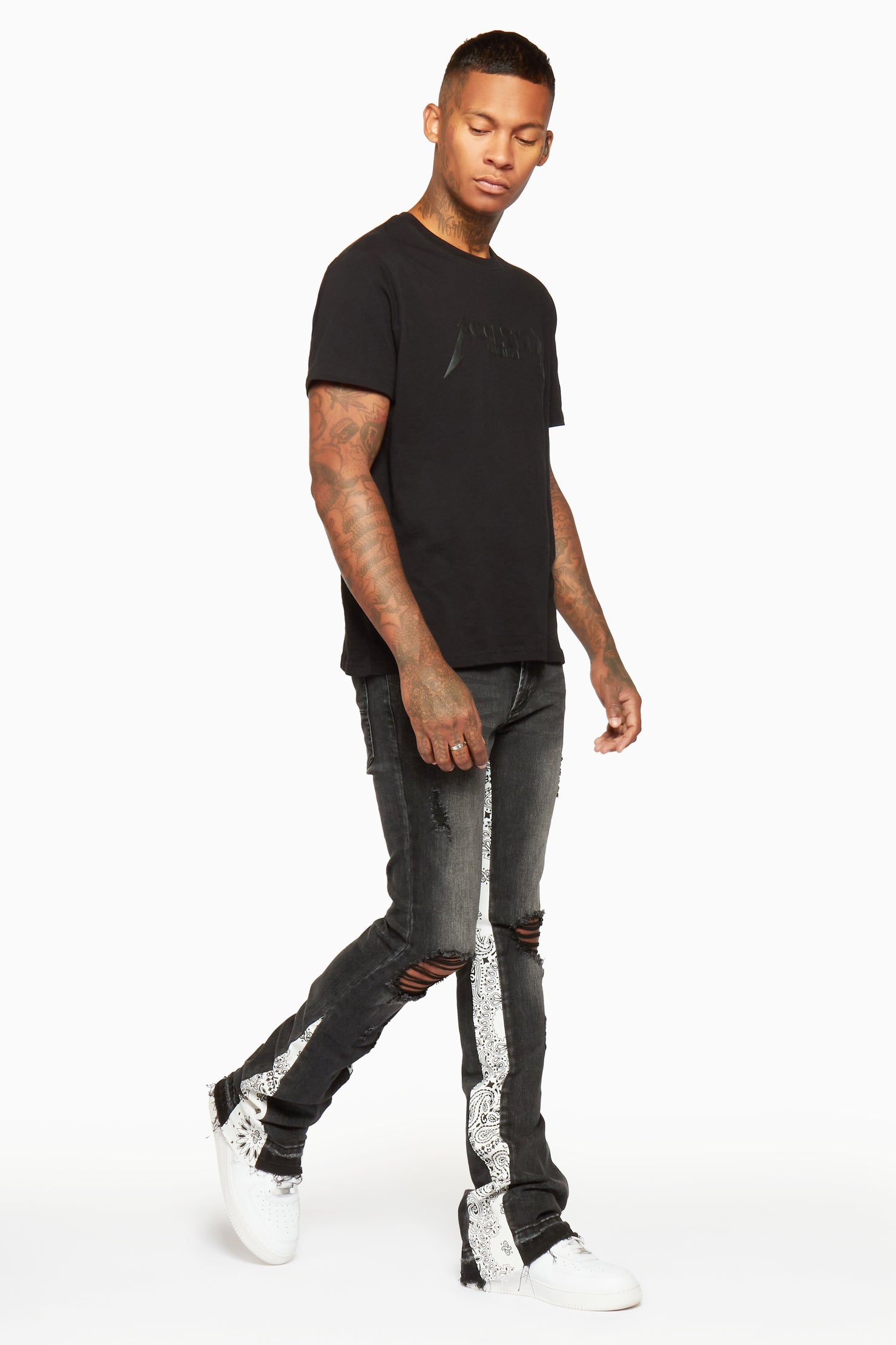 Wiz Dark Grey/White Stacked Flare Jean