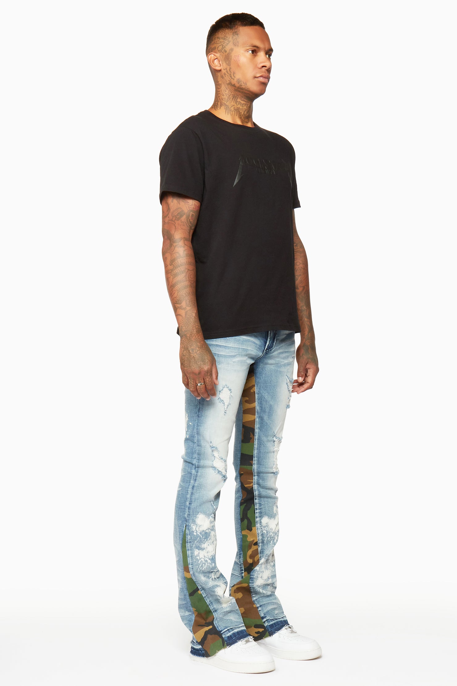 Strass Blue Stacked Flare Jean