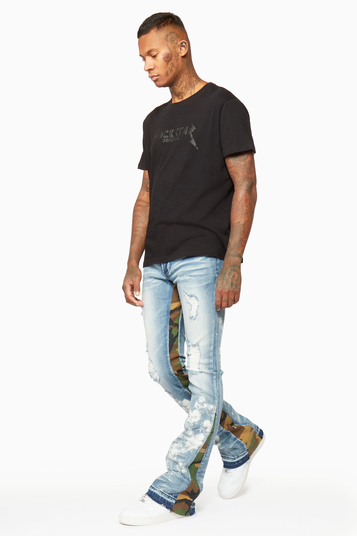 Strass Blue Stacked Flare Jean