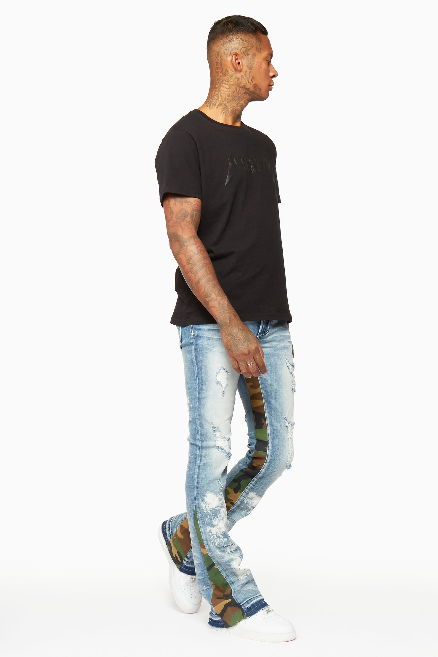 Strass Blue Stacked Flare Jean