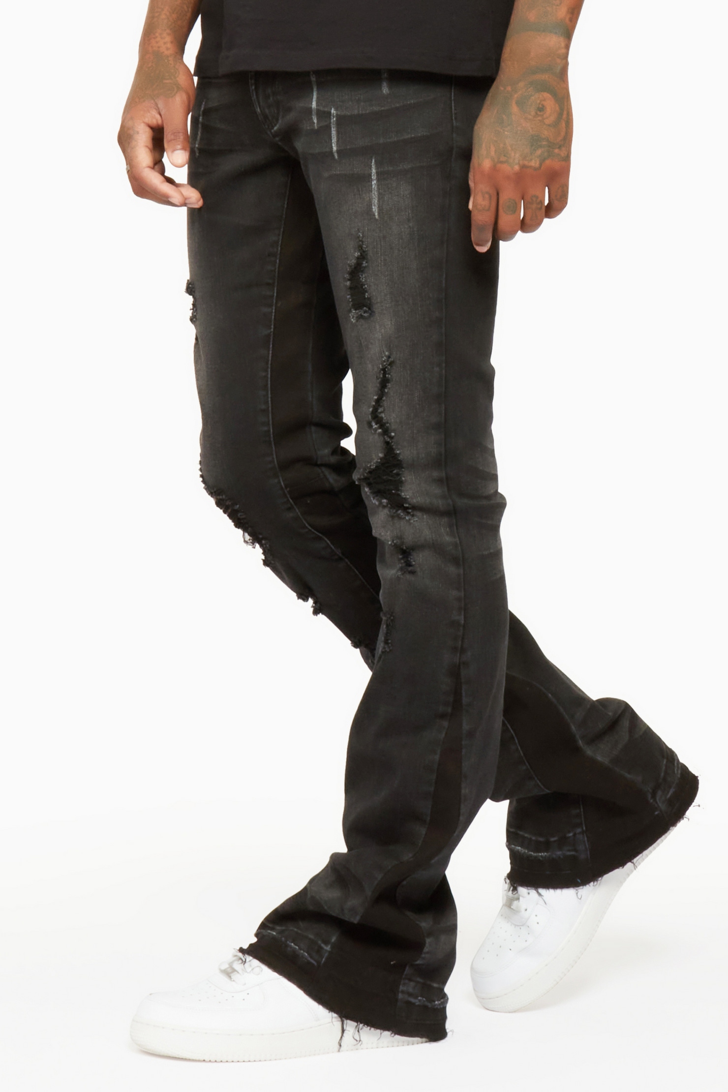 Tibbs Black Stacked Flare Jean
