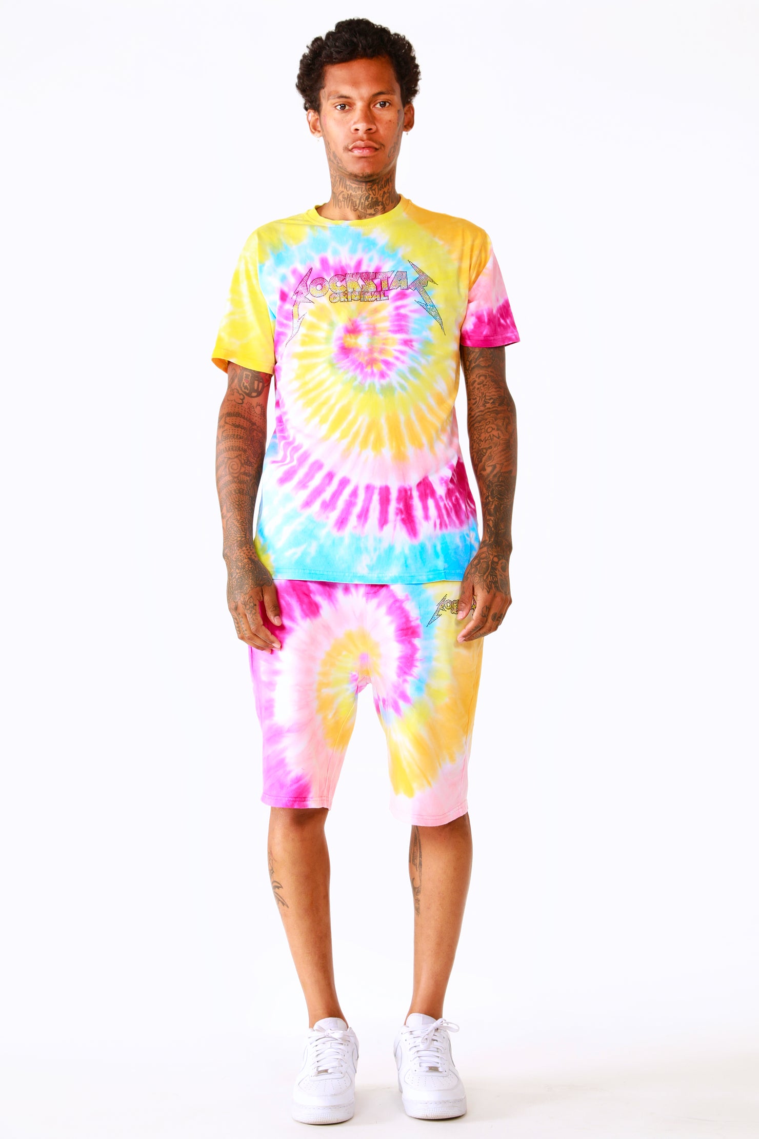Kyler Tie Dye Short Set-Org/Pink