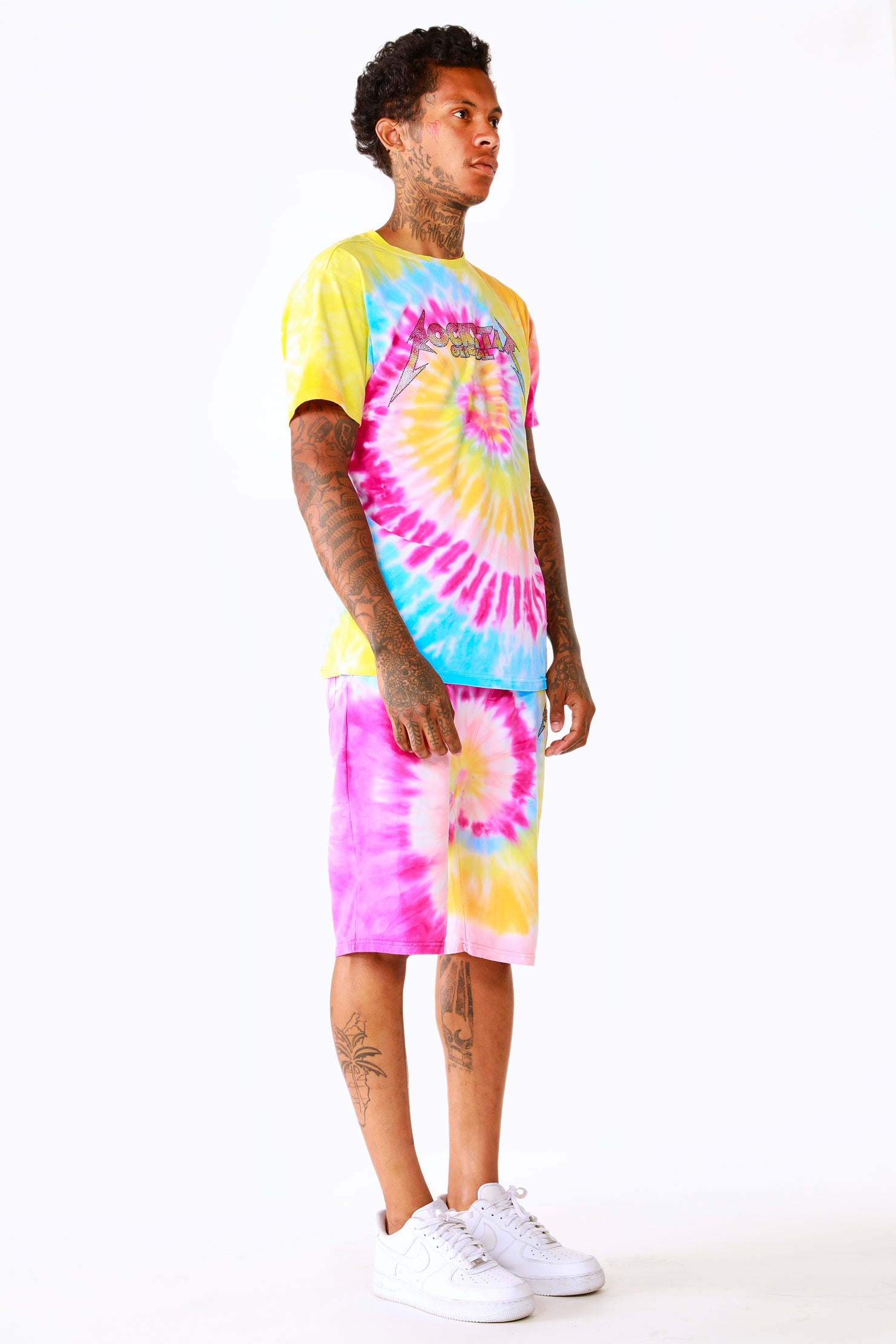 Kyler Tie Dye Short Set-Org/Pink