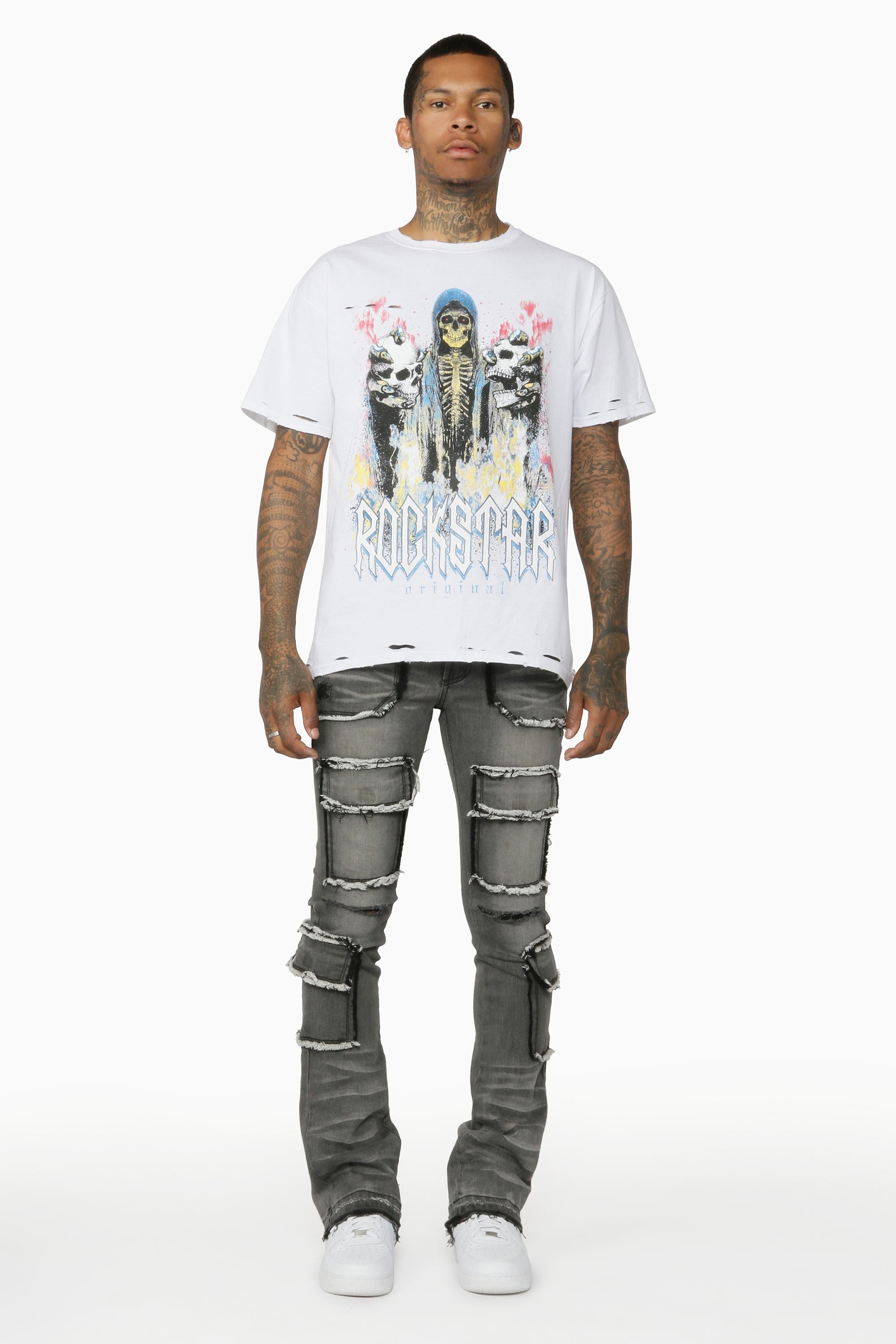 Tyrell Light Grey Stacked Flare Cargo Jean