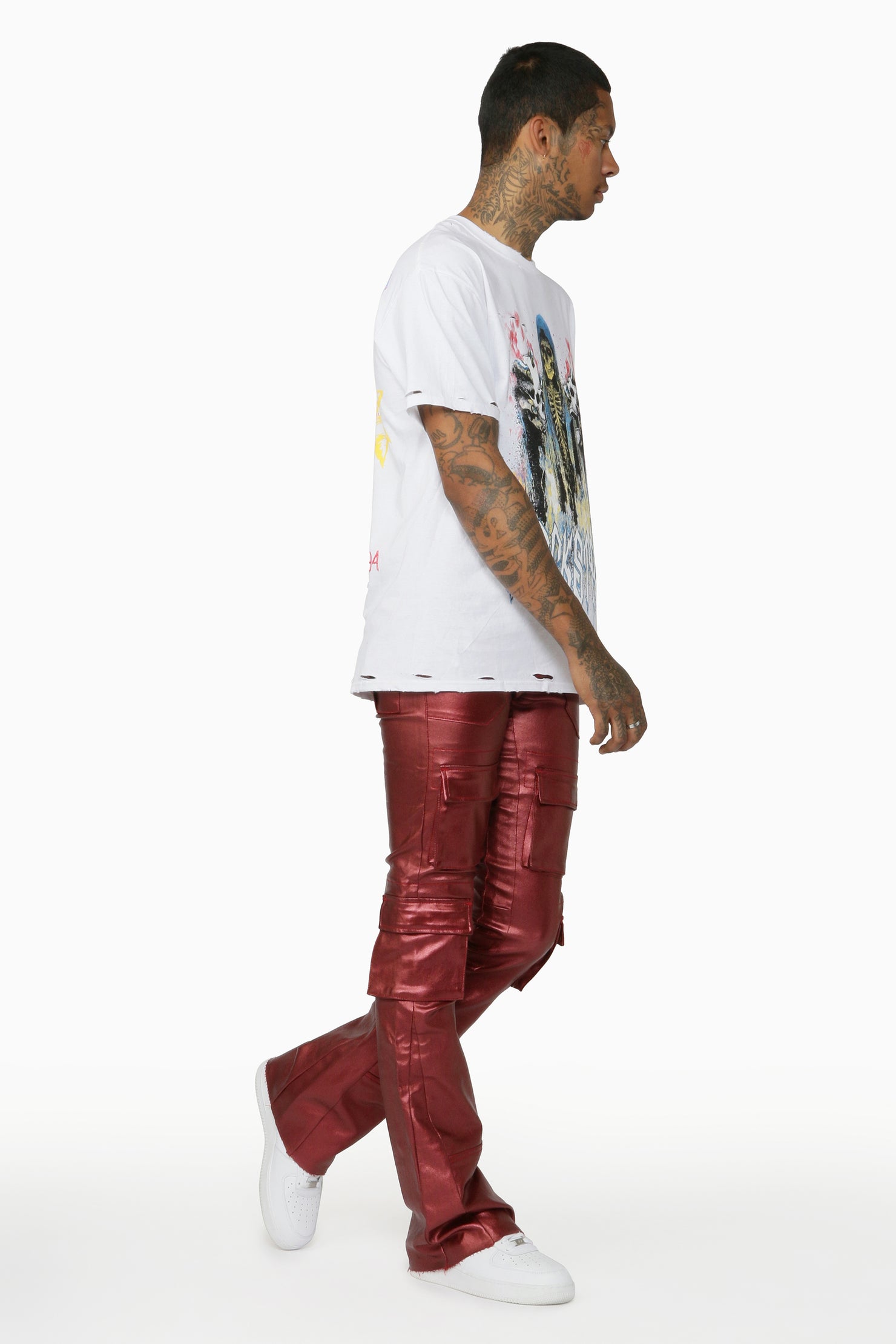 Rancid Burgundy Coated Flare Jean