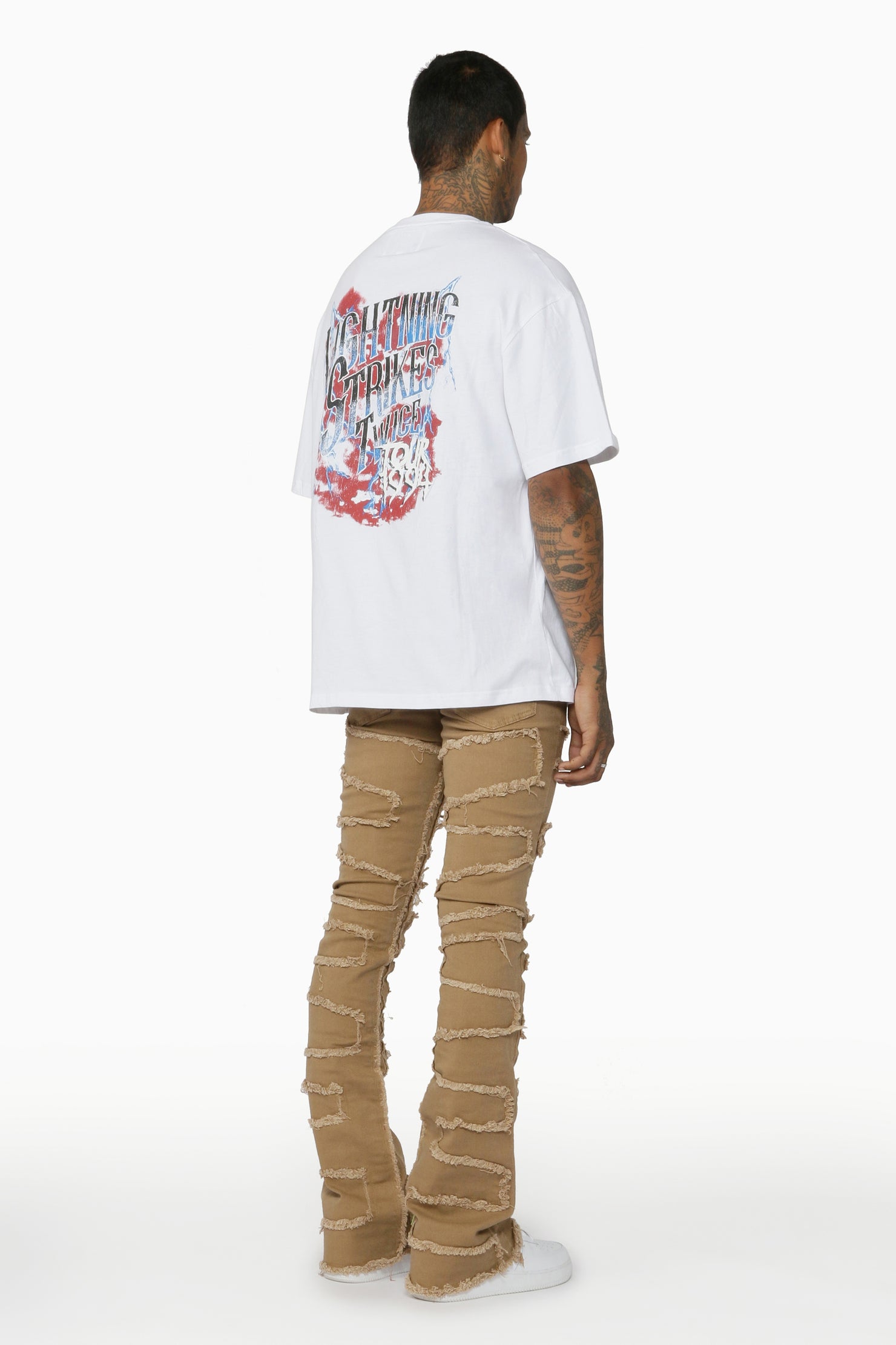 Gavin Beige Stacked Flare Jean