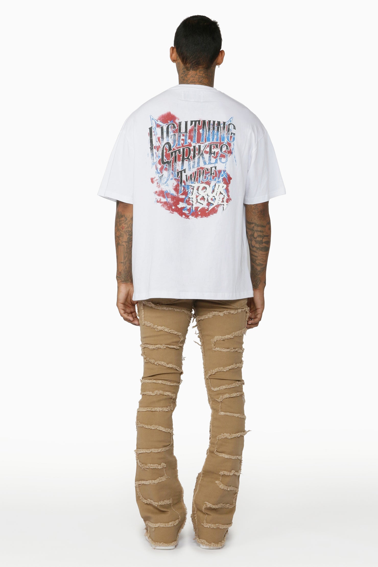 Gavin Beige Stacked Flare Jean