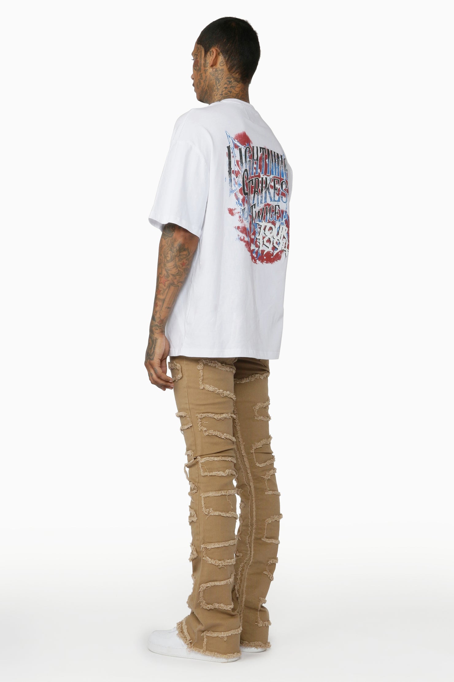 Gavin Beige Stacked Flare Jean